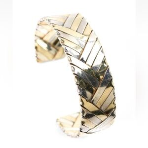 ⚜️Gabriel Ofiesh Womens 925 Silver / 18K Gold Filled Braided Cuff Bracelet 40.8g